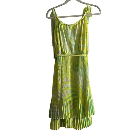 Lane Bryant Wmn Plus Sz 22/24 Green/Yellow Tie Straps Bottom Pleated Lined Dress - Picture 11 of 11